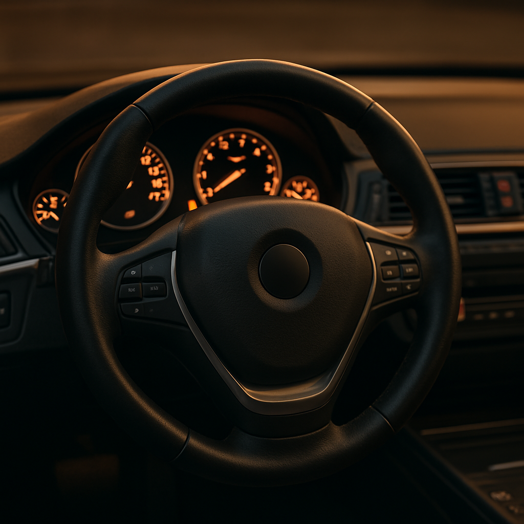 Modern car interior with steering wheel and dashboard — Joshua Thaica Driving School
