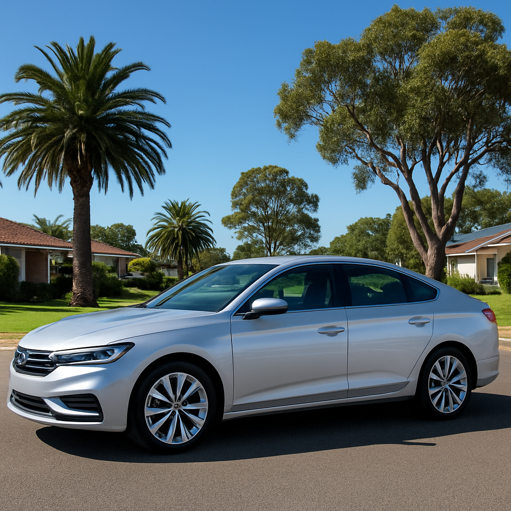 Clean silver sedan parked in a quiet suburban street in coastal NSW