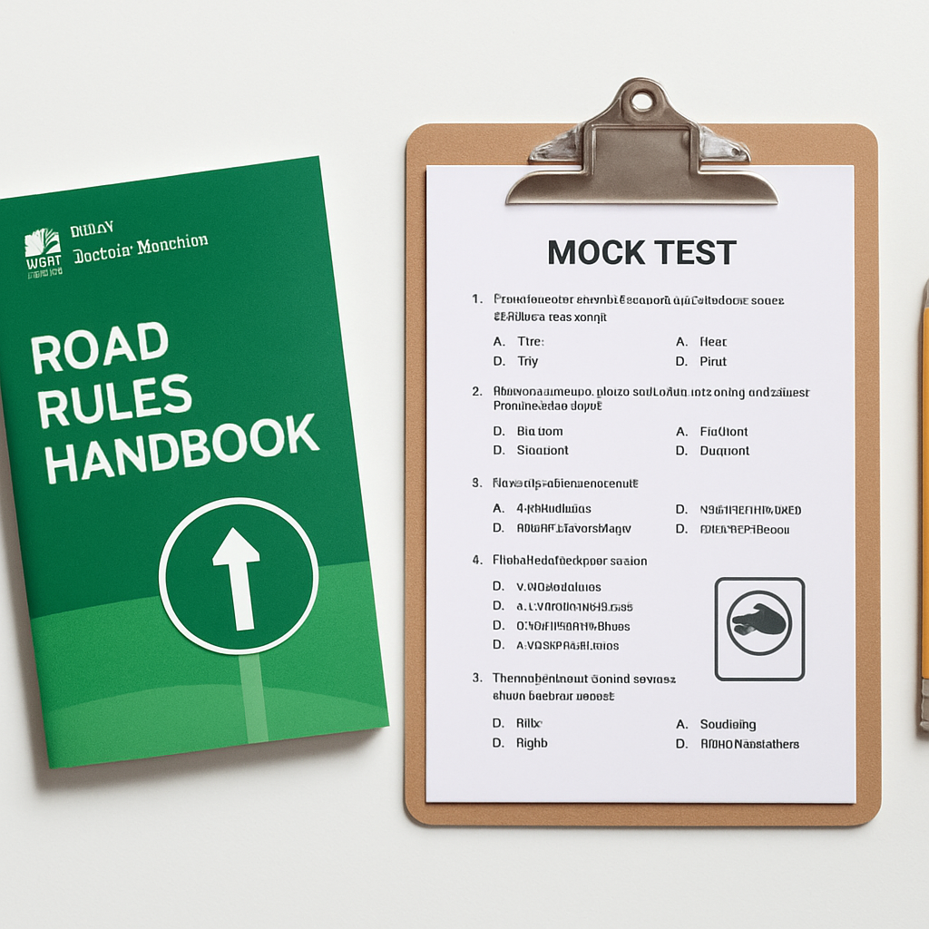 NSW road rules handbook and test preparation materials on a desk